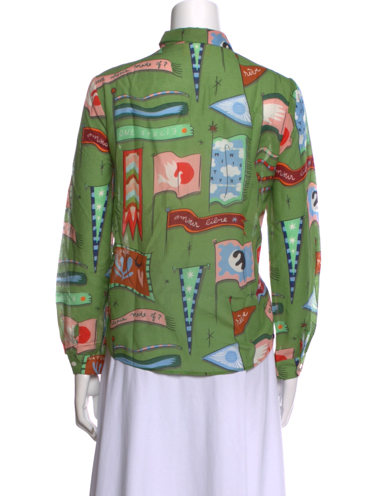 Sézane Printed Mock Neck Button-Up Top